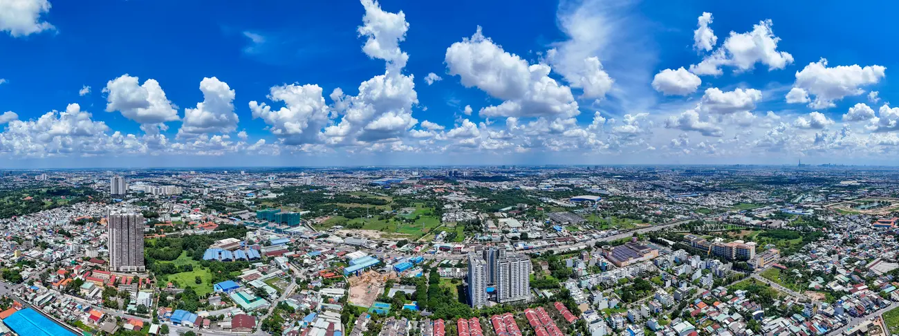 Toàn cảnh khu đô thị Thuận An, Bình Dương với các công trình nhà ở và tiện ích hiện đại.